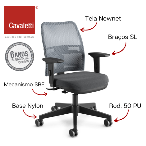 Cavaletti NewNet - Executiva Giratória / Sistema Reclinador do Encosto / Braços SL / Base Nylon